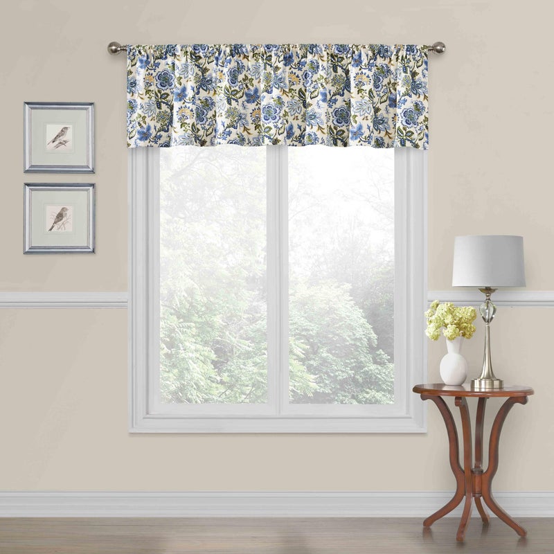 Waverly Navarra Farmhouse Scalloped Valance Rod Pocket Window Curtain for Kitchen or Bathroom, 52 in x 16 in, Porcelain - Image 1
